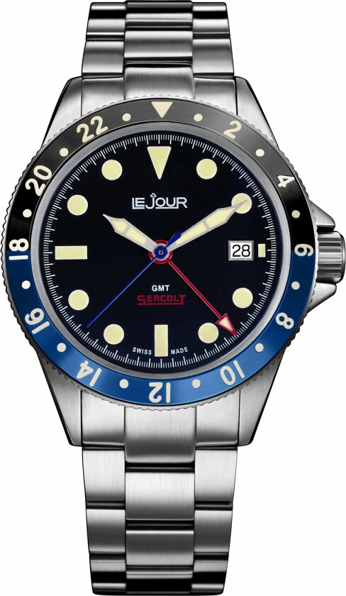 Seacolt GMT 300M Automatic LJ-SC-004 - Automatisk - Sølv - Herreklokker - Rustfritt stål - ledd m/pin - Safir