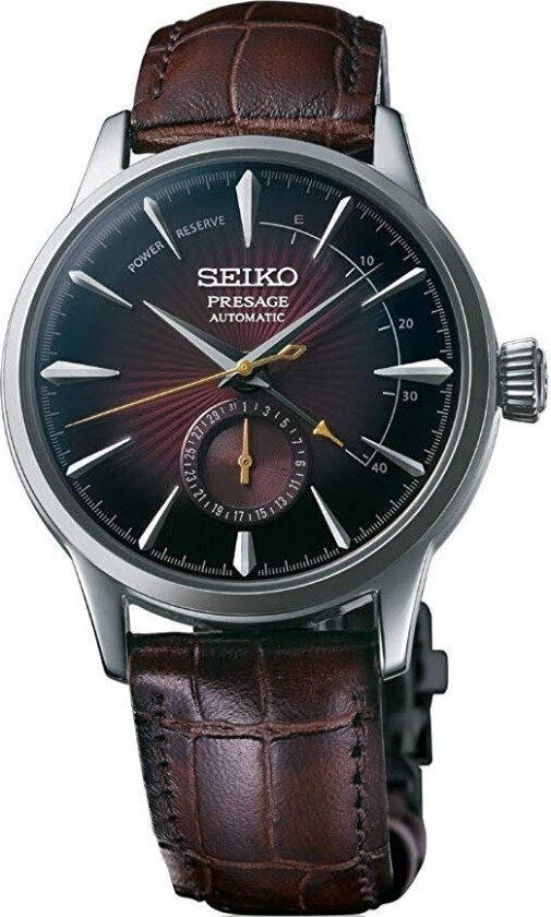 Brun eleganse - Seiko Presage Cocktail Black Cat Martini SSA393J1 - Automatisk - Sølv - Herreklokker - Skinn - Mineral