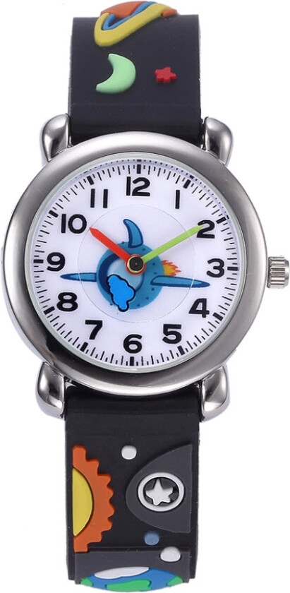 Fibex Jnew Kids Spaceship 86294-black - Kvarts - Sølv - Barneklokker - Gummi - Mineral
