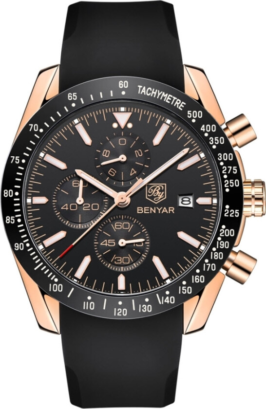 Chronograph BY43-2001 - Kvarts - Kobber Rosegull - Herreklokker - Silikon - Mineral