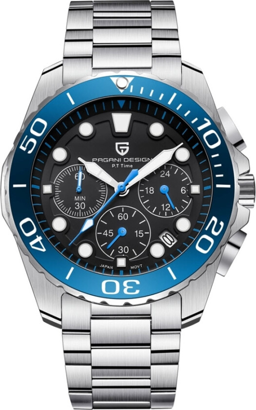 Sport Chronograph PD-2773-SLBU - Kvarts - Sølv - Herreklokker - Rustfritt stål - ledd m/pin - Mineral