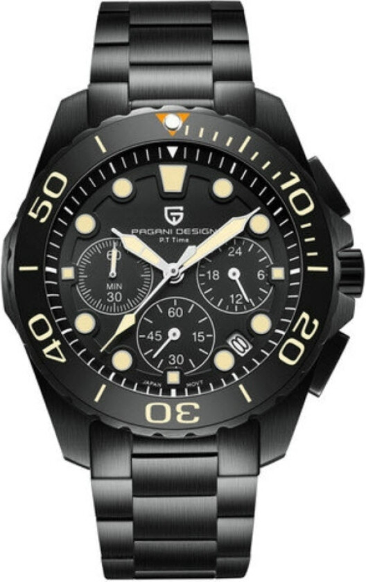 Sport Chronograph PD-2773-BLOR - Kvarts - Sort - Herreklokker - Rustfritt stål - ledd m/pin - Mineral