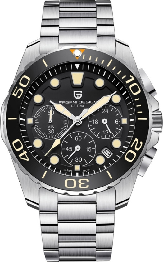 Sport Chronograph PD-2773-SLOR - Kvarts - Sølv - Herreklokker - Rustfritt stål - ledd m/pin - Mineral