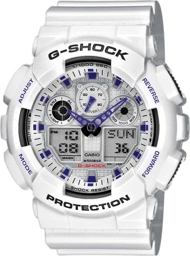 G-Shock GA-100A-7AER - Digital - Hvit - Herreklokker - Fiberrem - Mineral