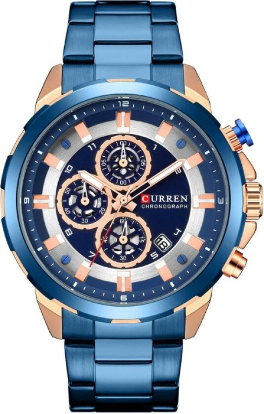 Chronograph 8323-RSBUBUBU - Kvarts - Blå Kobber Rosegull - Herreklokker - Rustfritt stål - ledd m/pin - Mineral