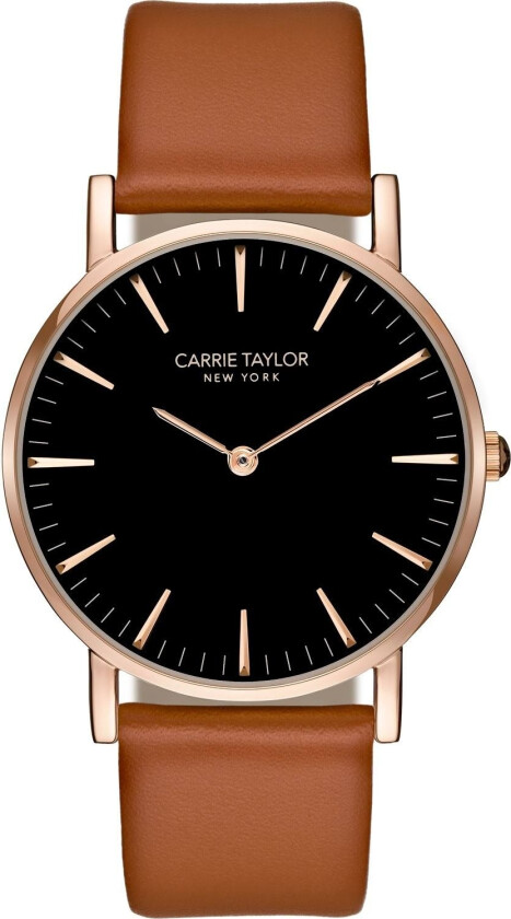 Lexington Rosegold/Black Caramel Leather - Kvarts - Rosegull - Dameklokker - Skinn - Mineral