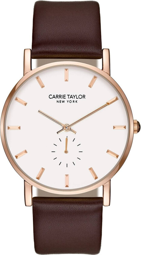 Lincoln Rosegold/White Brown Leather - Kvarts - Rosegull - Dameklokker - Skinn - Mineral