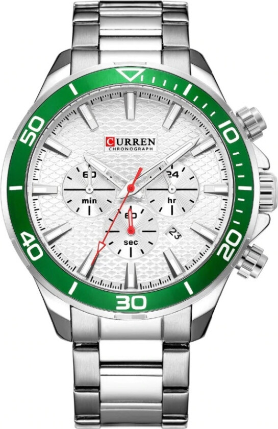 Chronograph 8309-SLGRWHSL - Kvarts - Grønn Sølv - Herreklokker - Rustfritt stål - ledd m/pin - Mineral