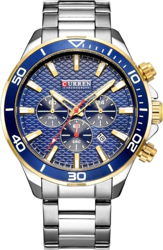 Chronograph 8309-SLGLBLSL - Kvarts - Gull Sølv - Herreklokker - Rustfritt stål - ledd m/pin - Mineral