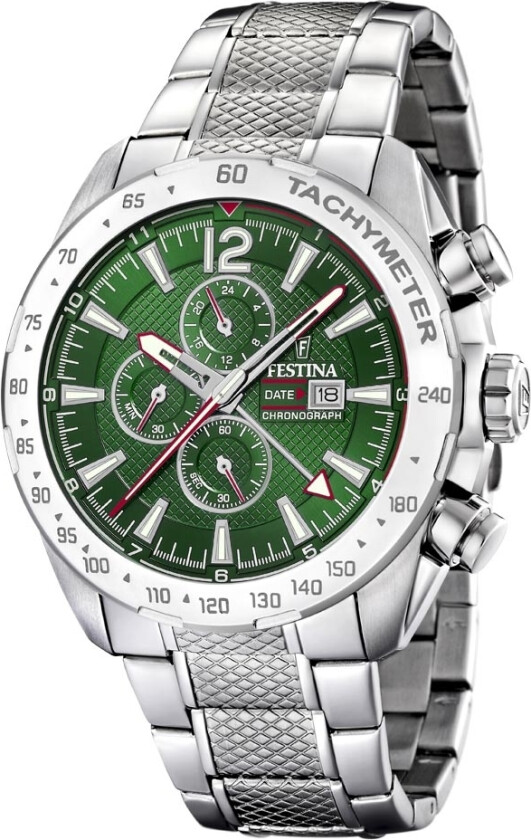 Chrono Dual Time F20439/3 - Kvarts - Sølv - Herreklokker - Rustfritt stål - ledd m/pin - Mineral