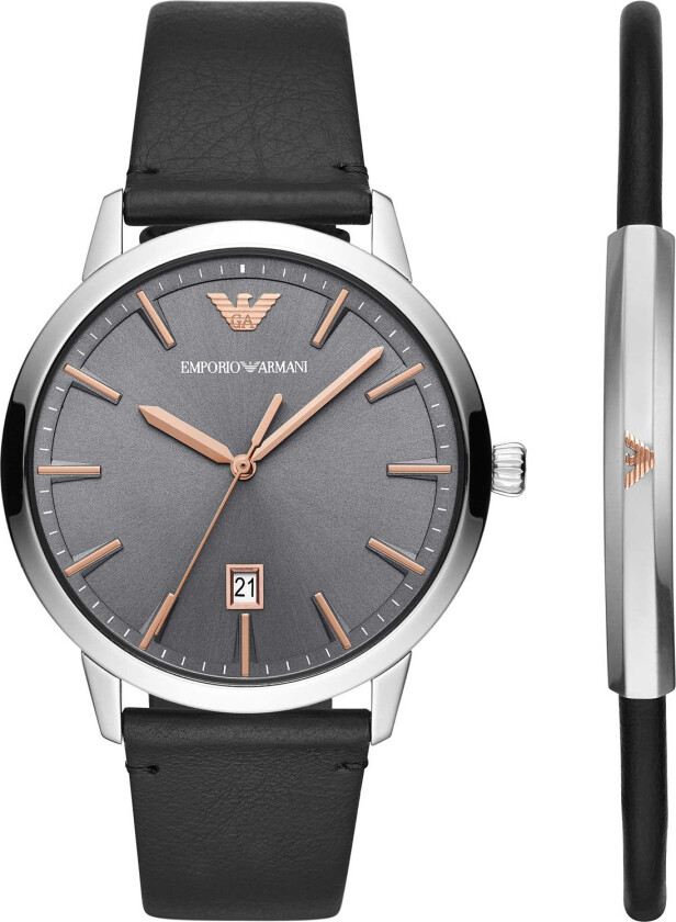 Emporio Armani Ruggero Set AR80026 - Kvarts - Sølv - Herreklokker - Skinn - Mineral