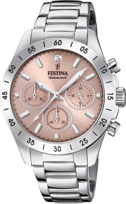 Riktig klokke for nettopp deg! - Festina Diamond Chronograph F20397/3 - Kvarts - Sølv - Dameklokker - Rustfritt stål - ledd m/pin - Mineral