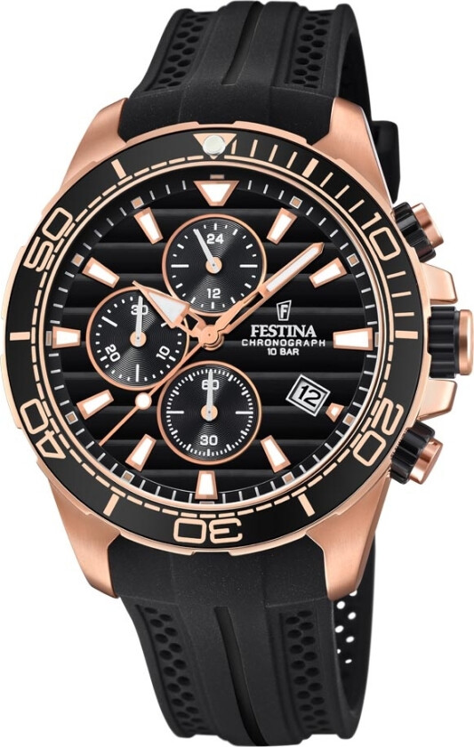 Chronograph F20367/1 - Kvarts - Rosegull - Herreklokker - Silikon - Mineral