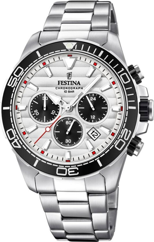 Chronograph F20361/1 - Kvarts - Sølv - Herreklokker - Rustfritt stål - ledd m/pin - Mineral