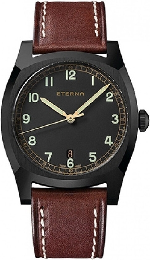 Eterna Military 1939 1939.43.46.1299 - Automatisk - Sort - Herreklokker - Skinn - Safir