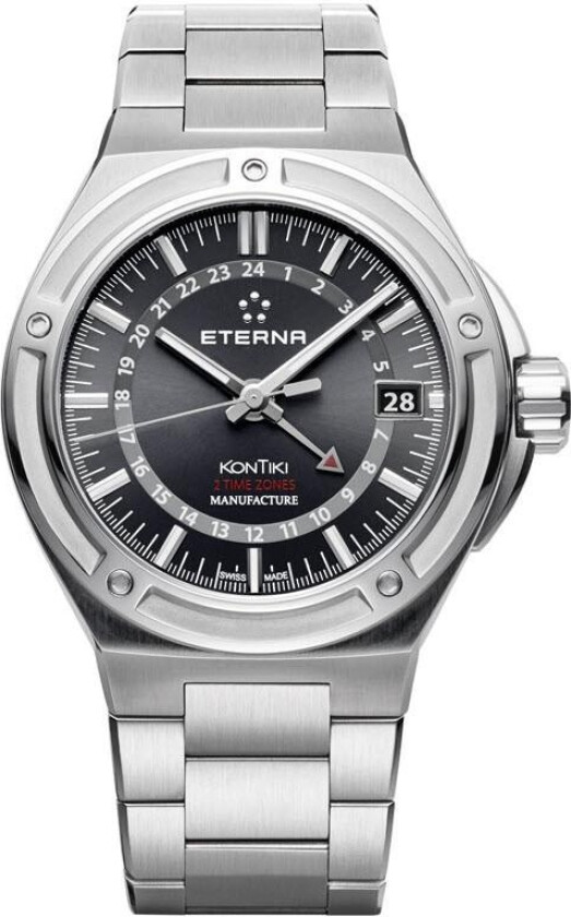 Eterna Royal KonTiki Manufacture 7740.41.41.0280 - Automatisk - Sølv - Herreklokker - Rustfritt stål - ledd m/pin - Safir