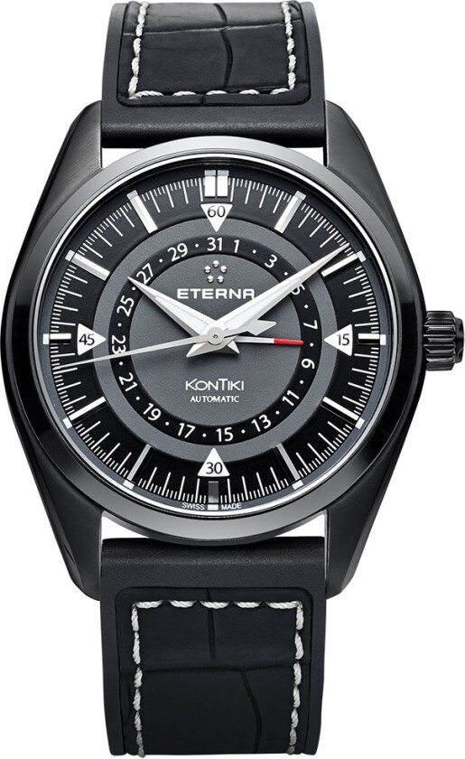 Eterna KonTiki Four Hands 1598.43.41.1306 - Automatisk - Sort - Herreklokker - Skinn - Safir