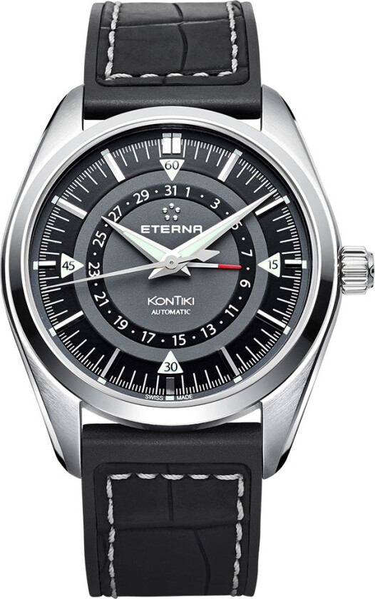 Eterna KonTiki Four Hands 1598.41.41.1305 - Automatisk - Sølv - Herreklokker - Skinn - Safir