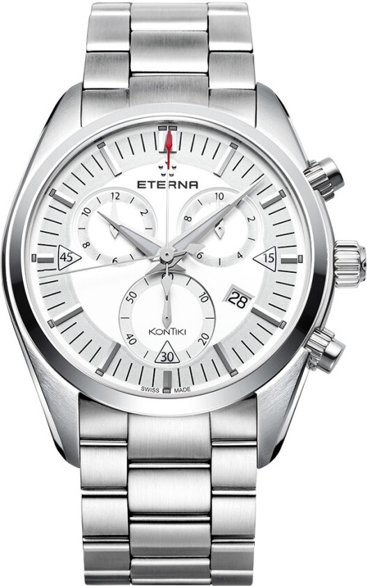 Eterna KonTiki Quartz Chronograph 1250.41.11.0217 - Kvarts - Sølv - Herreklokker - Rustfritt stål - ledd m/pin - Safir