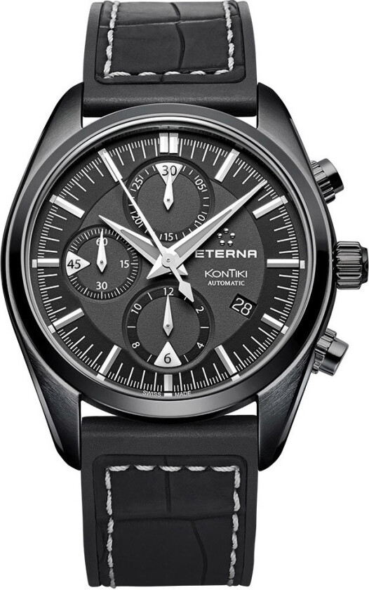 Eterna KonTiki Chronograph 1241.43.41.1306 - Automatisk - Sort - Herreklokker - Skinn - Safir