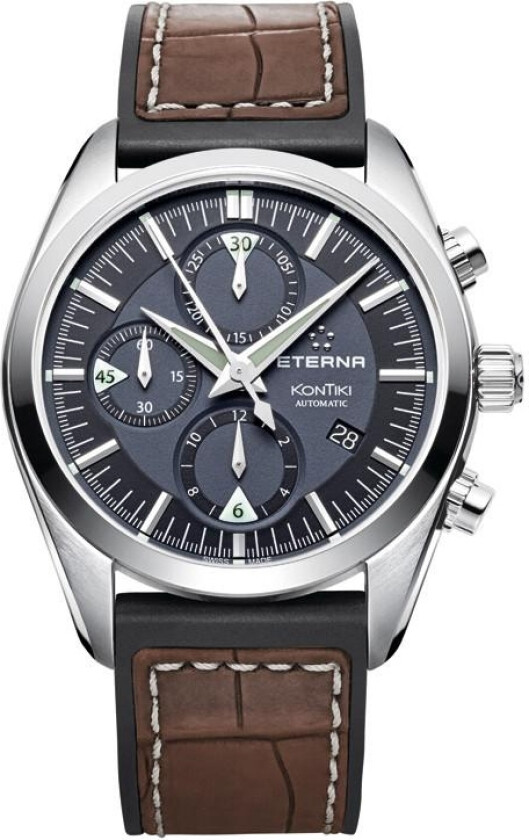 Eterna KonTiki Chronograph 1241.41.41.1307 - Automatisk - Sølv - Herreklokker - Skinn - Safir