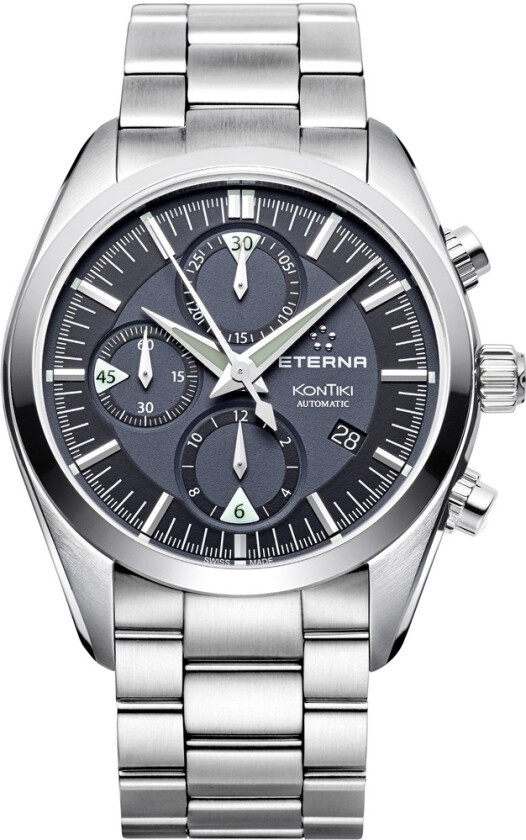 Eterna KonTiki Chronograph 1241.41.41.0217 - Automatisk - Sølv - Herreklokker - Rustfritt stål - ledd m/pin - Safir