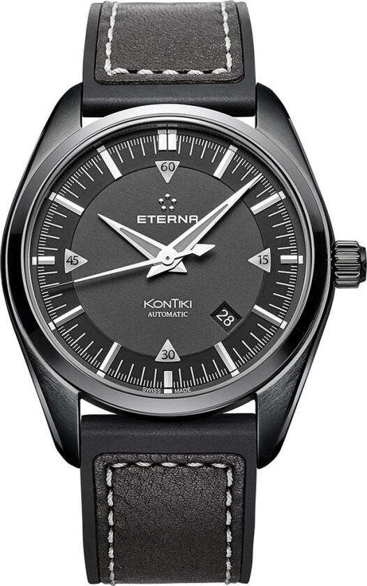 Eterna KonTiki Date 1222.43.41.1302 - Automatisk - Sort - Herreklokker - Skinn - Safir