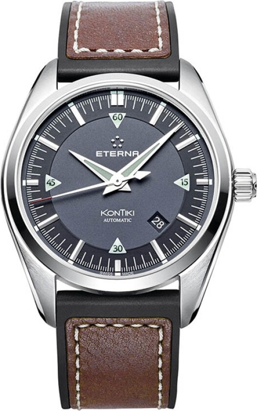 Eterna KonTiki Date 1222.41.41.1301 - Automatisk - Sølv - Herreklokker - Skinn - Safir