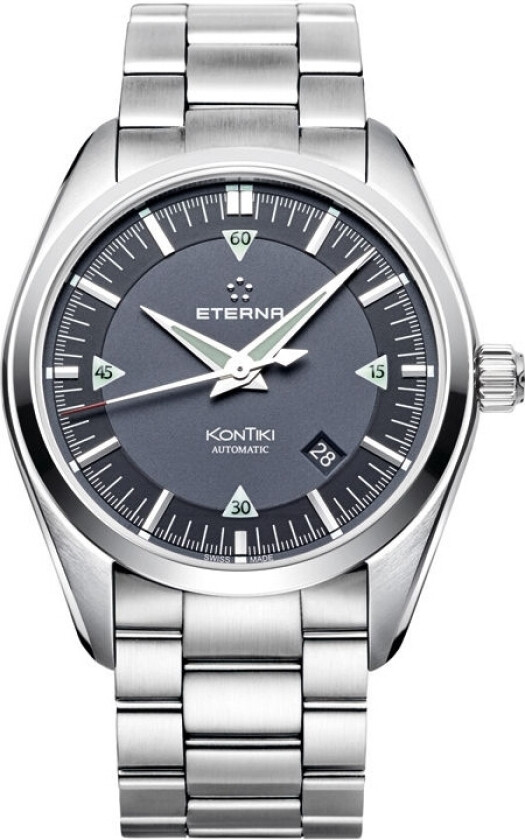 Eterna KonTiki Date 1222.41.41.0217 - Automatisk - Sølv - Herreklokker - Rustfritt stål - ledd m/pin - Safir
