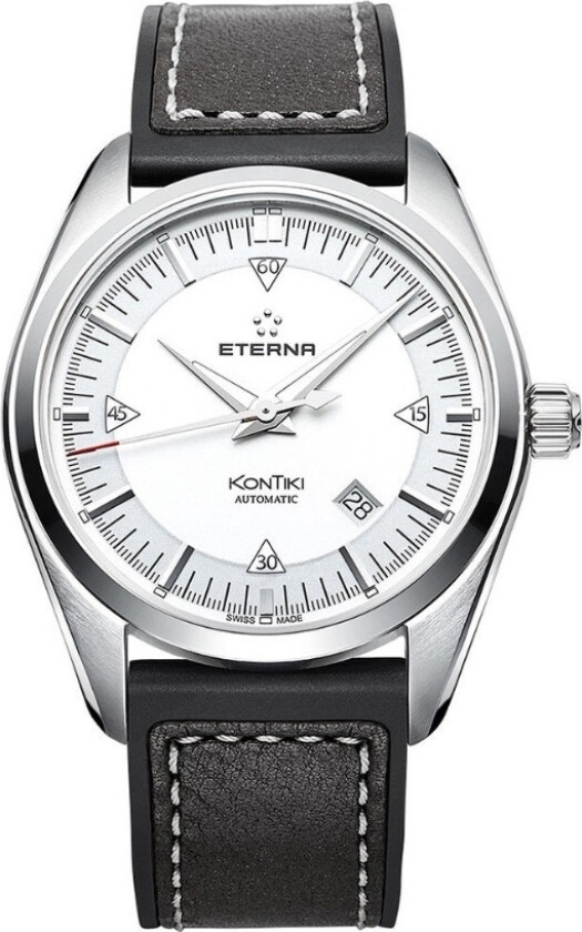 Eterna KonTiki Date 1222.41.11.1302 - Automatisk - Sølv - Herreklokker - Skinn - Safir