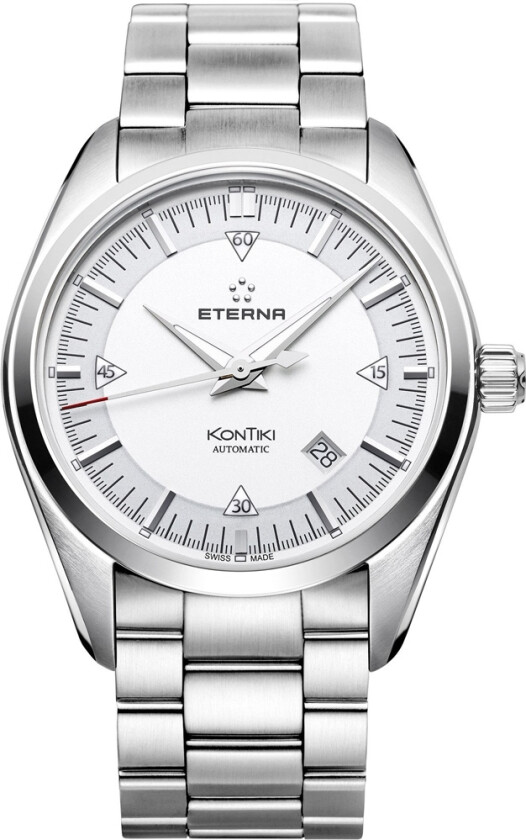 Eterna KonTiki Date 1222.41.11.0217 - Automatisk - Sølv - Herreklokker - Rustfritt stål - ledd m/pin - Safir