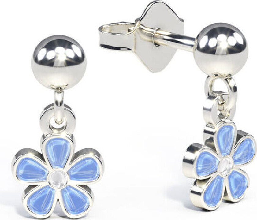 Pia&Per, Øredobber i 925 sølv med blosmt i blå emalje