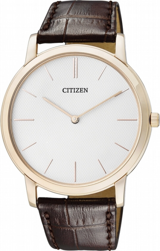 AR1113-04A, Elegant - Herreklokke i gull med brun mønstret lærreim - Kvarts - Gull - Herreklokker - Skinn - Safir
