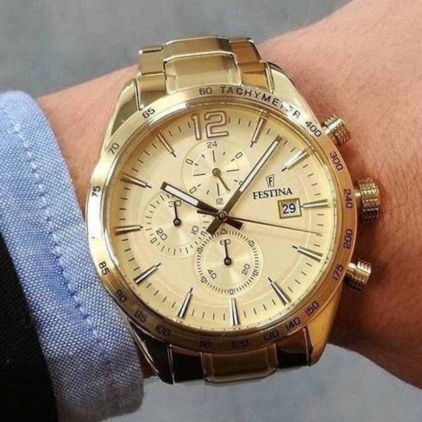 La dem glemme verden - Festina Gold Chrono F20266/1 - Kvarts - Gull - Herreklokker - Rustfritt stål - ledd m/pin - Mineral