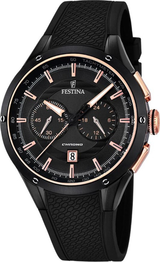 Chronograph F16833/2 - LIQ - Kvarts - Rosegull Sort - Herreklokker - Gummi - Mineral