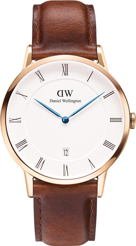 Dapper St Mawes Herreklokke, Rosé gull, 38mm - Kvarts - Rosegull - Herreklokker - Skinn - Mineral