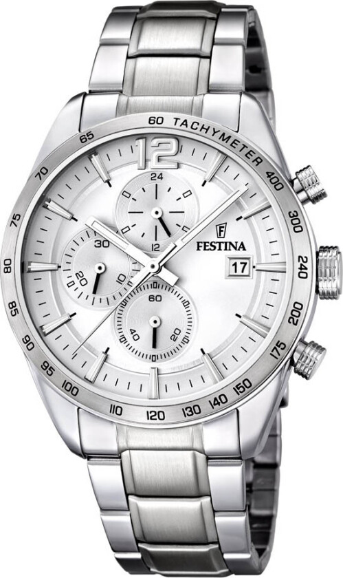 Mens Steel Chronograph F16759/1 - Kvarts - Sølv - Herreklokker - Rustfritt stål - ledd m/skrue - Mineral