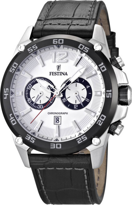 Steel Black Leather Chrono F16673/1 - Kvarts - Sort Sølv - Herreklokker - Skinn - Mineral