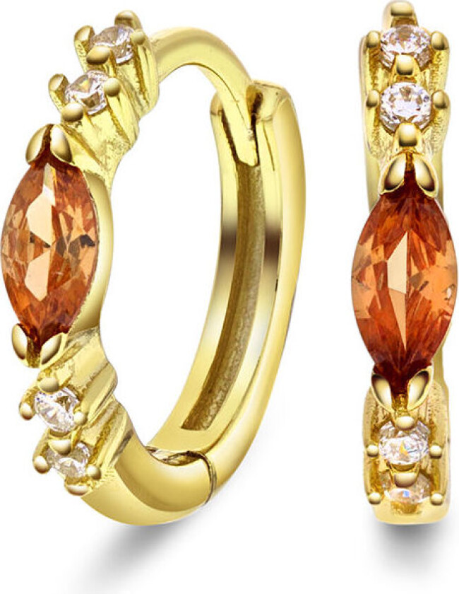 , Øreringer i 925 forgylt sølv med champagnefarget og hvite zirkonia