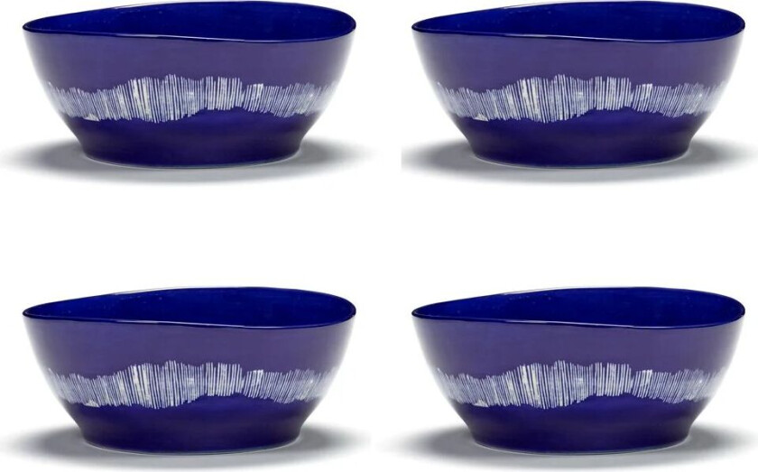 Ottolenghi Feast skål L Ø17 cm 4-pakning Dark blue stripes-white