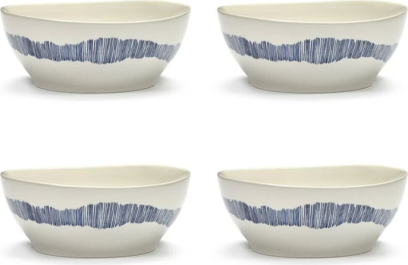 Ottolenghi Feast skål L Ø17 cm 4-pakning White-stripes blue