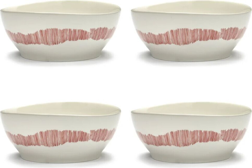 Ottolenghi Feast skål L Ø17 cm 4-pakning White stripes-red