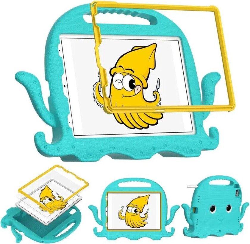 iPad Air 11" (2024) / Pro 11" (2018-2024) Barnedeksel med Skulderstropp & Håndholder - Blekksprut - Lyse Blå