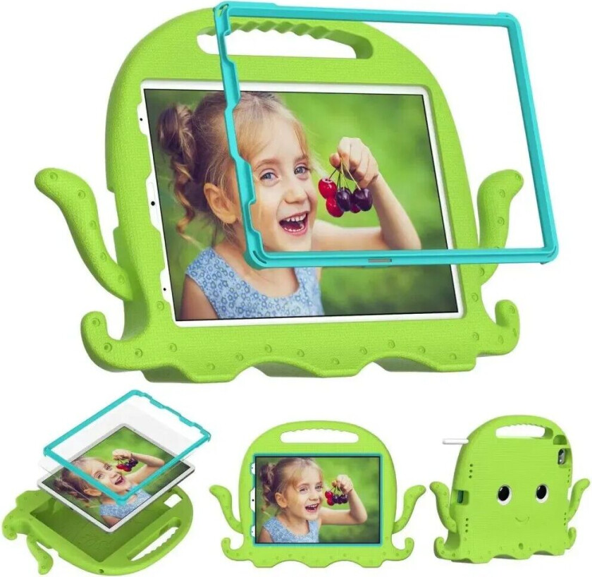 iPad Air 11" (2024) / Pro 11" (2018-2024) Barnedeksel med Skulderstropp & Håndholder - Blekksprut - Grønn