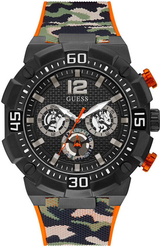 Guess Active Life, Herreklokke i sort med orange detaljer