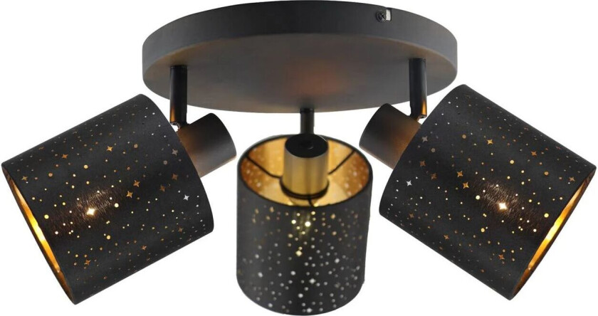 Taklampe Vasilia, 3 lyskilder, svart/gull, stoff