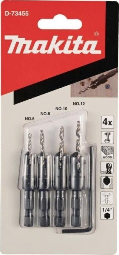 MAKITA BORSETT FOR TRE 4stk MED 2,4/2,8/3,2/3,6 mm forsenkning