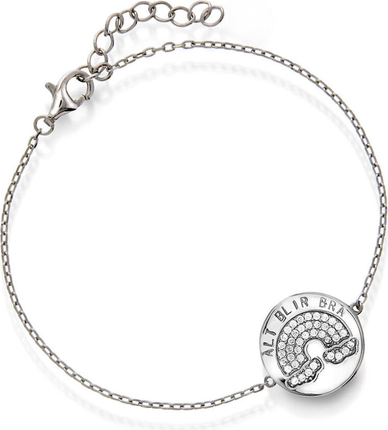 Armbånd i 925 sølv med hvite zirkonia og teksten “Alt blir bra”