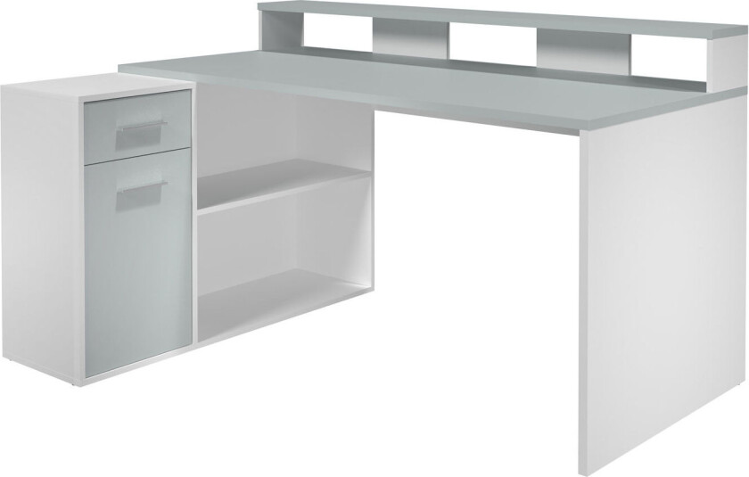 GamerBüro skrivebord gamer, 1 dør, 1 skuff, 2 åpne rom hvit, grå.