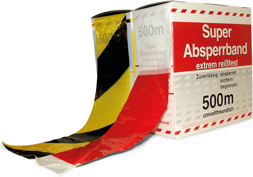 Sperrebånd av plast - 80 mm x 500 m - Hvit og rød